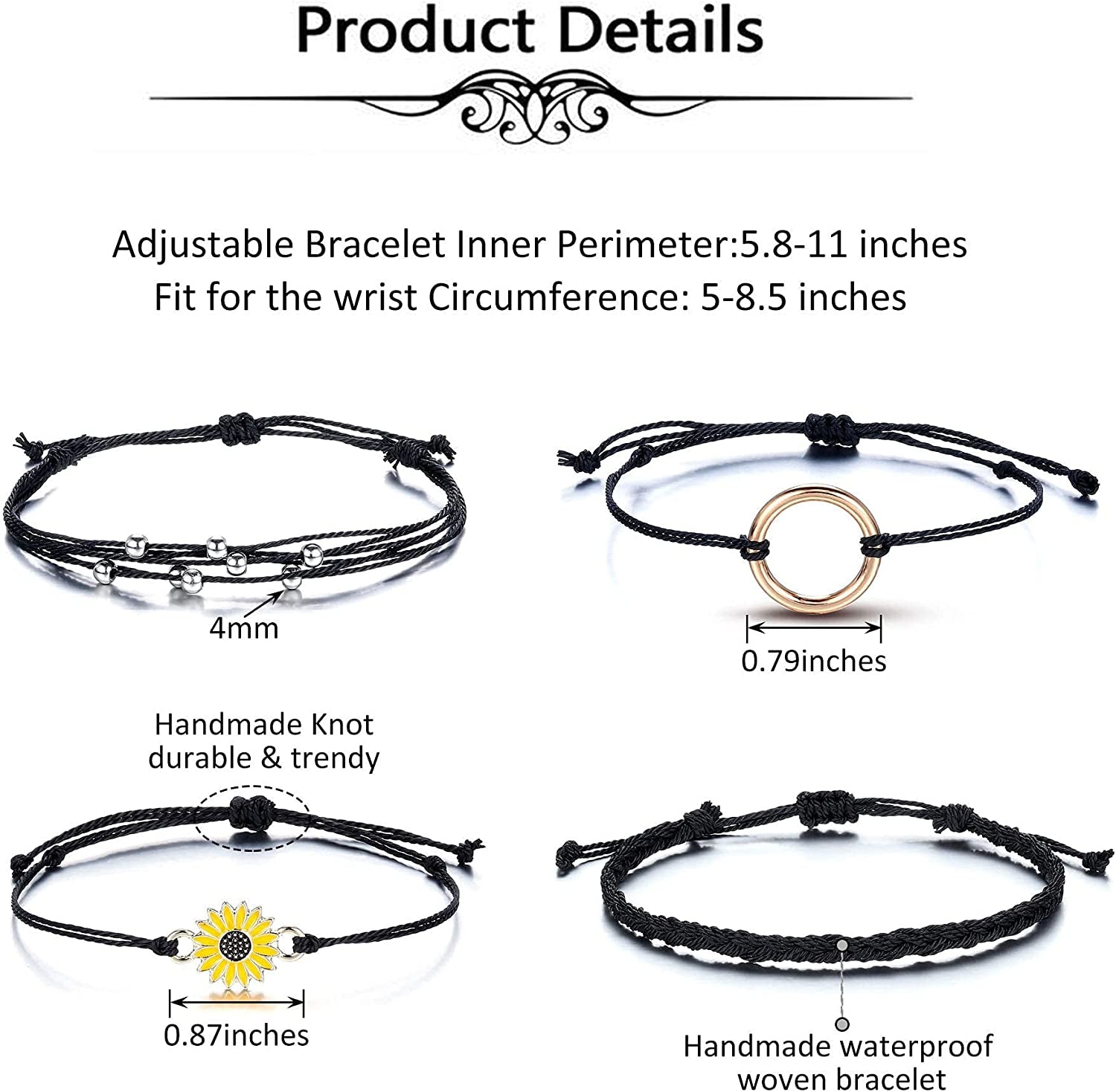 Top Plaza 4 Pcs Summer Surfer Wave Anklet Bracelets for Women Adjustable Strand Braided String Rope Bracelets Sunflower Friendship Bracelets Ocean Beach Jewelry for Women Teen Girls Apparel & Accessories > Jewelry > Anklets Top Plaza