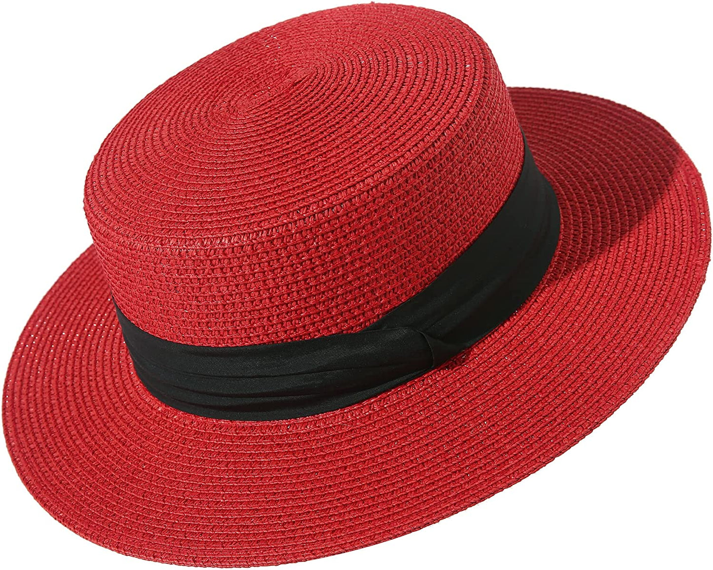 Lanzom Sun Hats for Women Wide Brim Straw Boater Hat Foldable Packable Beach Hat for Summer Apparel & Accessories > Clothing Accessories > Hats Lanzom Red Medium