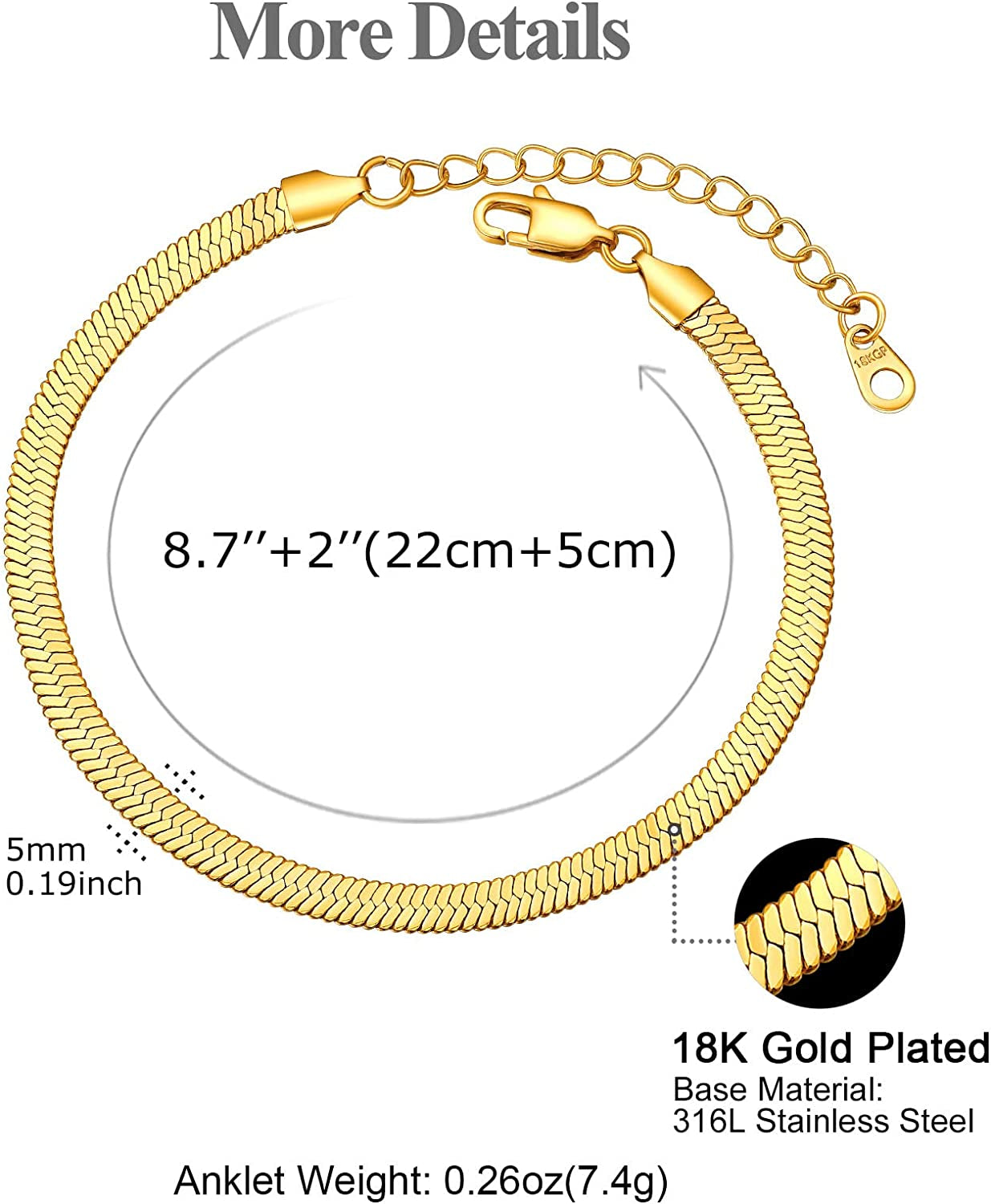 FOCALOOK 18K Gold Plated Flat Snake Chain Link Dainty Ankle Bracelets for Women, Boho Summer Beach Anklet Adjustable Foot Jewelry (4 Colors) Apparel & Accessories > Jewelry > Anklets FOCALOOK JEWELRY
