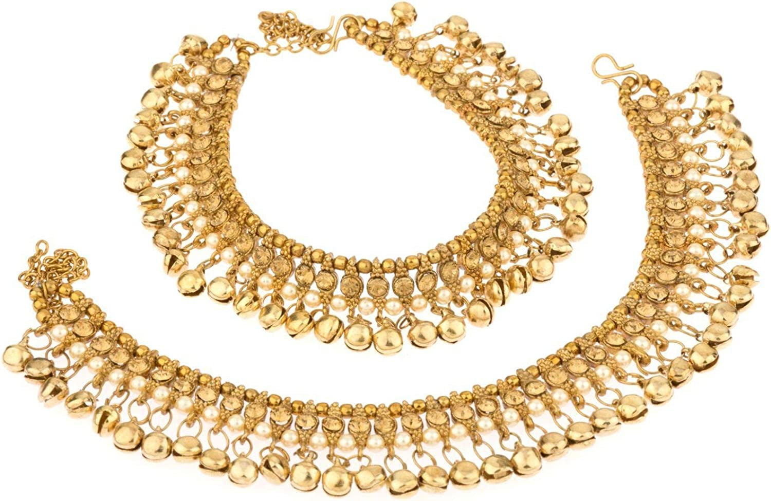 Efulgenz Indian Bollywood Faux Kundan Pearl Wedding Bridal Anklet Pair with Bells (2 Piece) Bracelet Payal Foot Jewelry Apparel & Accessories > Jewelry > Anklets Jaipur Art Jewellery Gold (Brown)