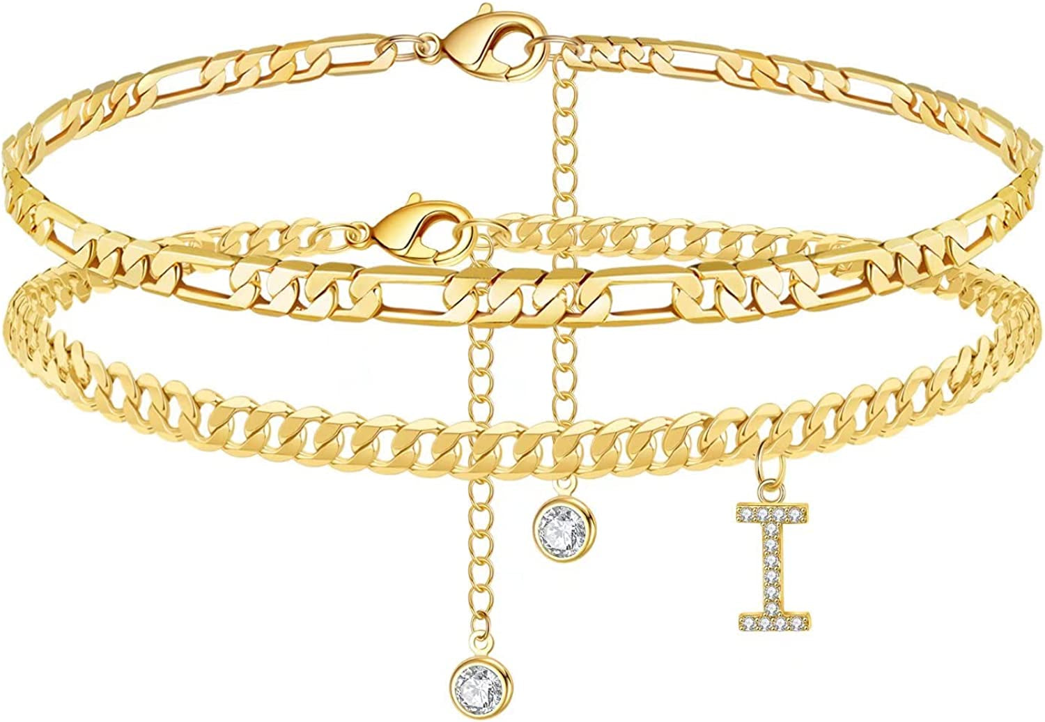 Initial Ankle Bracelets for Women, 14K Gold Plated Layered Initial Cubic Zirconia Ankle Bracelets Dainty Beach Letter Initial Anklet A-Z Gold Anklets for Women Teen Girls Foot Jewelry Gifts Apparel & Accessories > Jewelry > Anklets IEFSHINY I