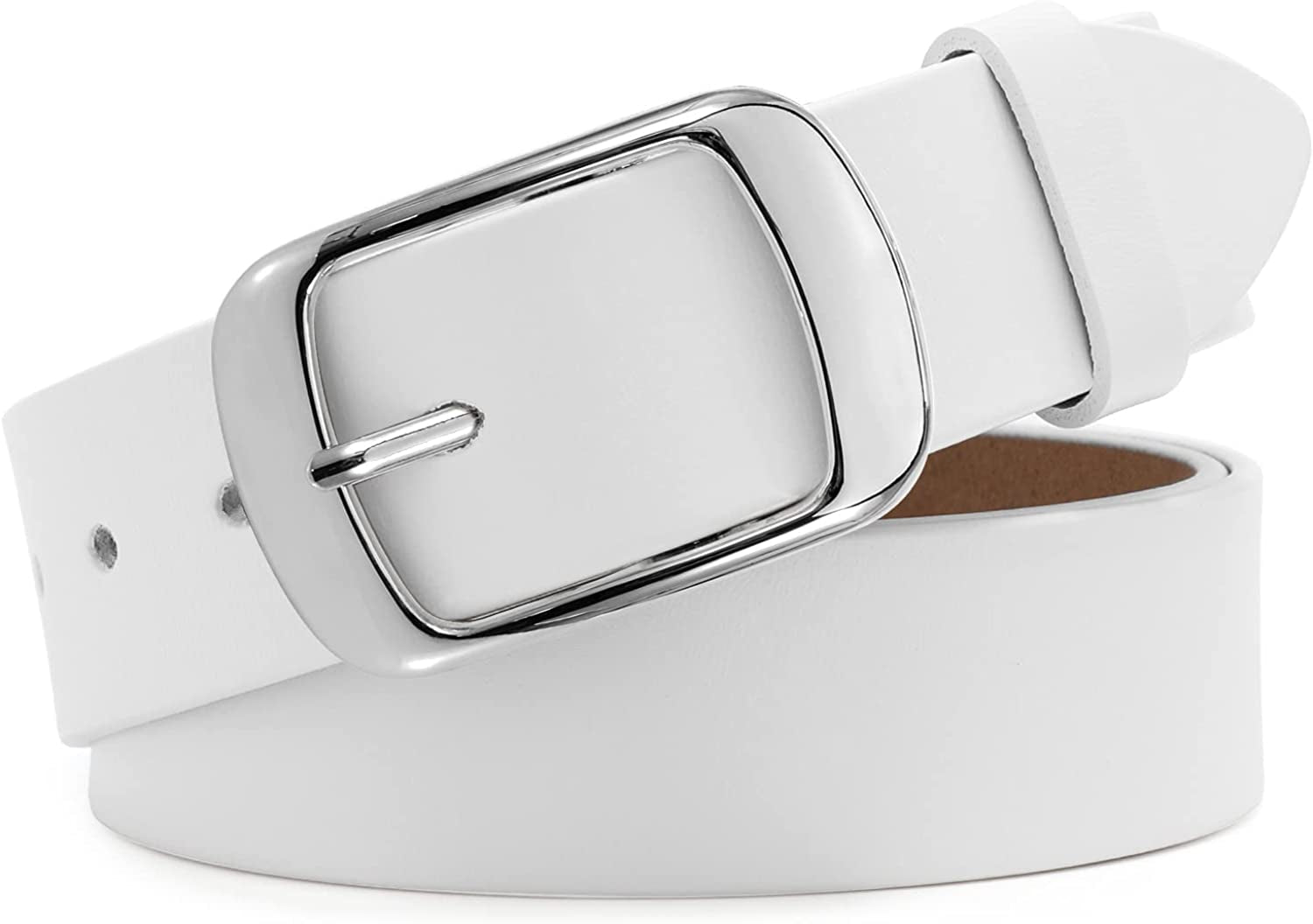 Women Leather Belts for Jeans Pants Fashion Dress Belt for Women with Solid Pin Buckle by WHIPPY Apparel & Accessories > Clothing Accessories > Belts WHIPPY 4-white M: Fit for Waist Size 31"-36"