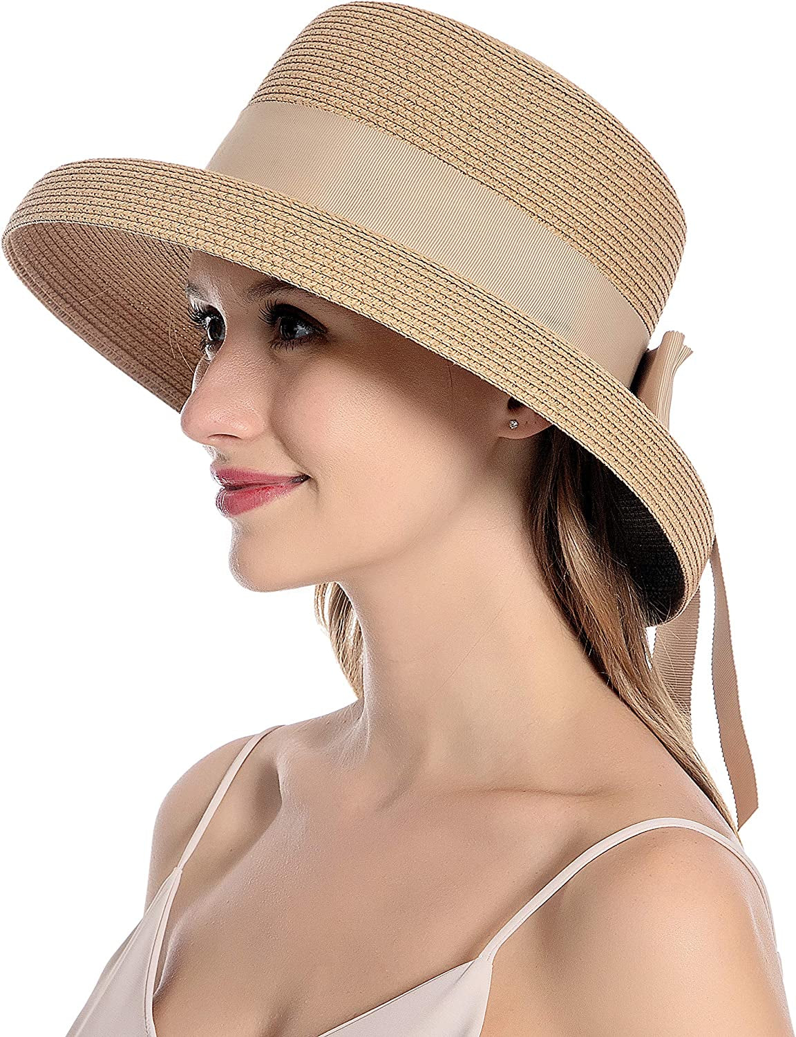 Muryobao Womens Sun Straw Hat Summer UV Protection Travel Foldable Brim Bucket Hat Vintage Cloche Beach Fishing Cap Apparel & Accessories > Clothing Accessories > Hats Muryobao Khaki