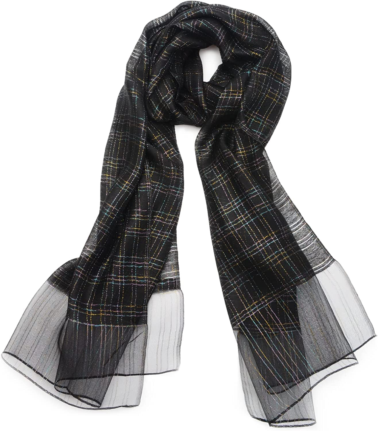 SNUG STAR Cotton Silk Scarf Elegant Soft Wraps Color Shade Scarves for Women Apparel & Accessories > Clothing Accessories > Scarves & Shawls SNUG STAR Colored Thread - Black