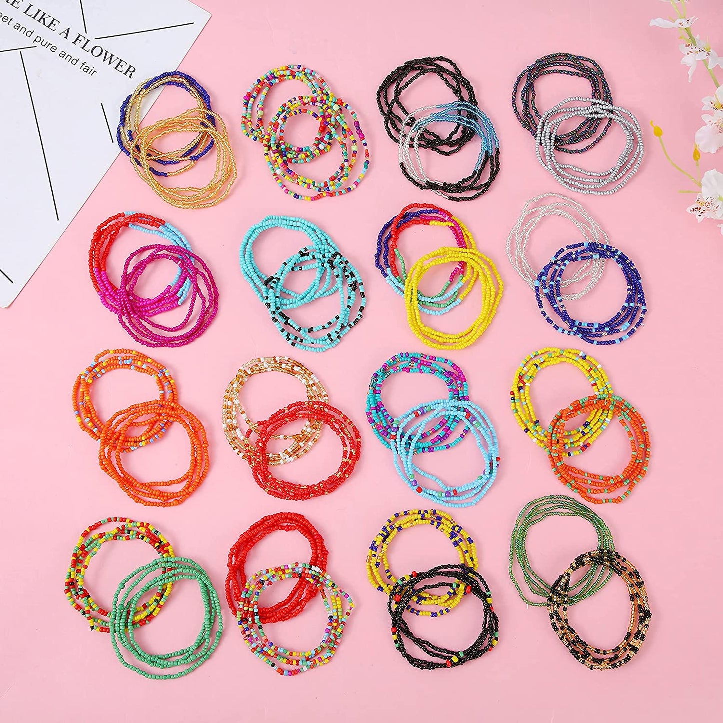 Sunssy 32Pcs Waist Beads for Women Girls Colorful Elastic Body Chain Belly Beads Bikini Chain Bead Waist Chain Jewelry Set Apparel & Accessories > Jewelry > Body Jewelry Sunssy