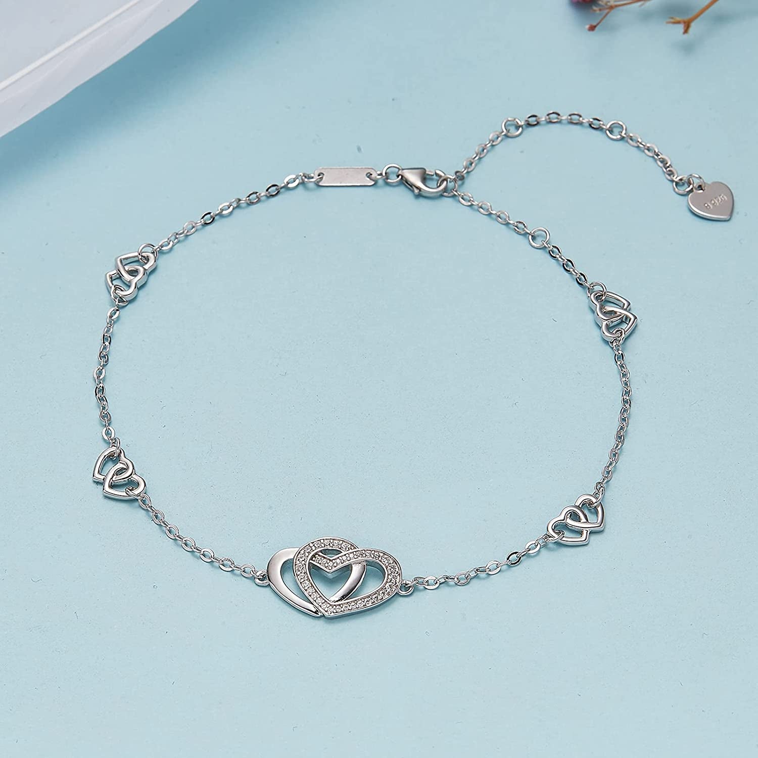 Sterling Silver Heart Love Anklets for Women , Birthday Mothers Day Jewelry Gifts for Mom Wife from Daughter Husband Apparel & Accessories > Jewelry > Anklets Desimtion