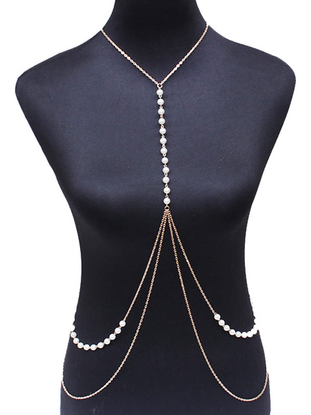 Cosydays Boho Pearl Body Chain Gold Layered Chest Chains Necklace Belly Chain Beach Bikini Chains Waist Nightclub Body Chain Jewelry for Women and Girls Apparel & Accessories > Jewelry > Body Jewelry COSYDAYS