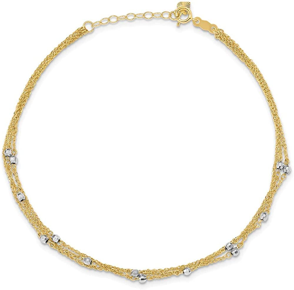 Solid 14K Yellow and White Gold Two Tone Triple Strand Anklet 9" Apparel & Accessories > Jewelry > Anklets Sonia Jewels