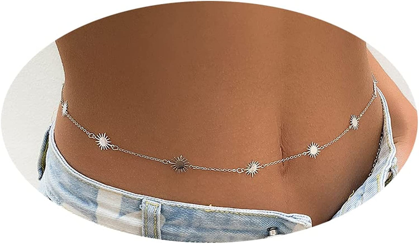 Simple Belly Chain for Women and Girls Gold Silver Star Waist Chain Beach Bikini Body Jewelry Adjustable 68-93Cm Apparel & Accessories > Jewelry > Body Jewelry MIFYNN silver