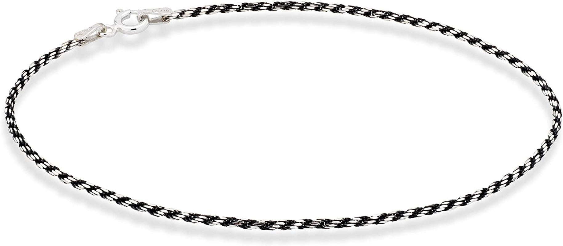 Miabella 925 Sterling Silver Solid 1.5Mm Diamond-Cut Braided Rope Chain Anklet Ankle Bracelet for Women Teen Girls, Made in Italy Apparel & Accessories > Jewelry > Anklets Miabella black-rhodium-plated-silver Length 10 Inches (Medium)
