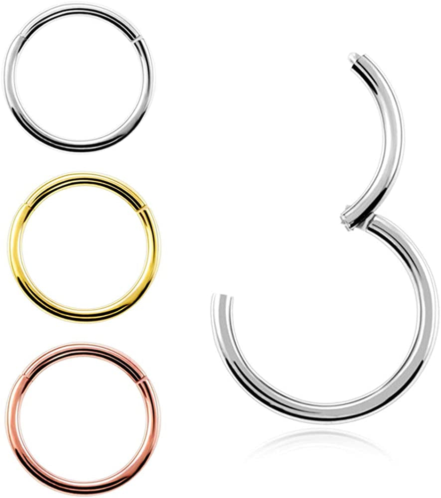 Vitaltyextracts 3Pcs Nose Rings Hypoallergenic 316L Surgical Steel Hinged Hoop 20G Silver 18G Gold - Rose Gold Diameter 8Mm Apparel & Accessories > Jewelry > Body Jewelry Vitaltyextracts