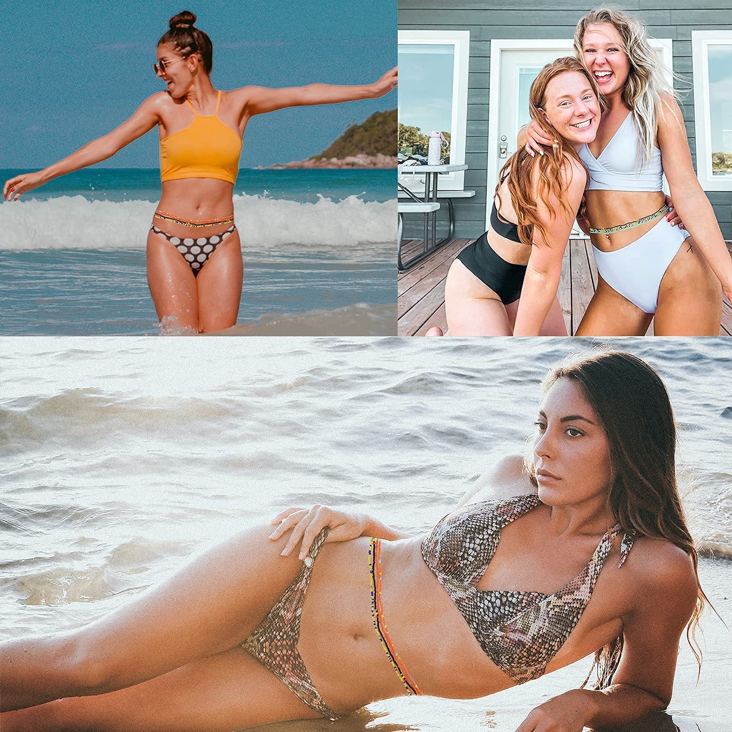 Sunssy 32Pcs Waist Beads for Women Girls Colorful Elastic Body Chain Belly Beads Bikini Chain Bead Waist Chain Jewelry Set Apparel & Accessories > Jewelry > Body Jewelry Sunssy