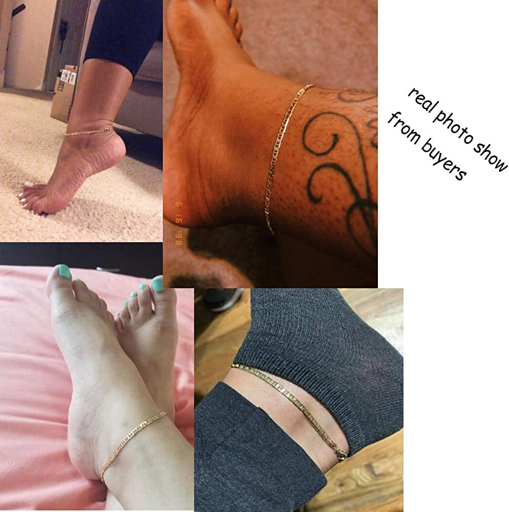 Kelistom Gold Anklet for Women Teen Girls, 14K Gold / 18K Gold/Platinum Plated Flat Mariner Link Chain Ankle Bracelets for Women 9 10 11 Inches Apparel & Accessories > Jewelry > Anklets Tomlee