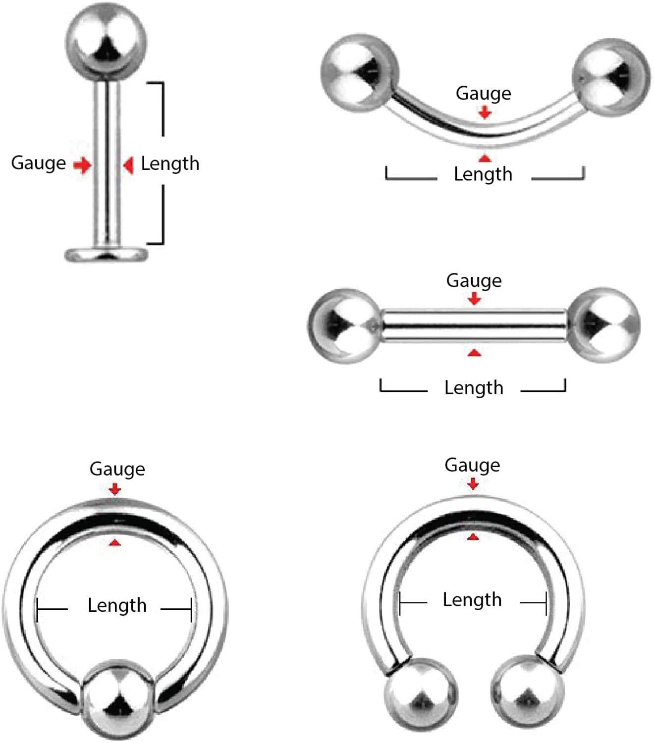 Bodyj4You 120PC Body Piercing Jewelry Kit | CBR BCR Rings Barbells Studs Screws Curved Bars | Belly Button Cartilage Tragus Nose Septum Tongue | 14G 16G 18G 20G Stainless Steel Random Bulk Set Apparel & Accessories > Jewelry > Body Jewelry BodyJ4You