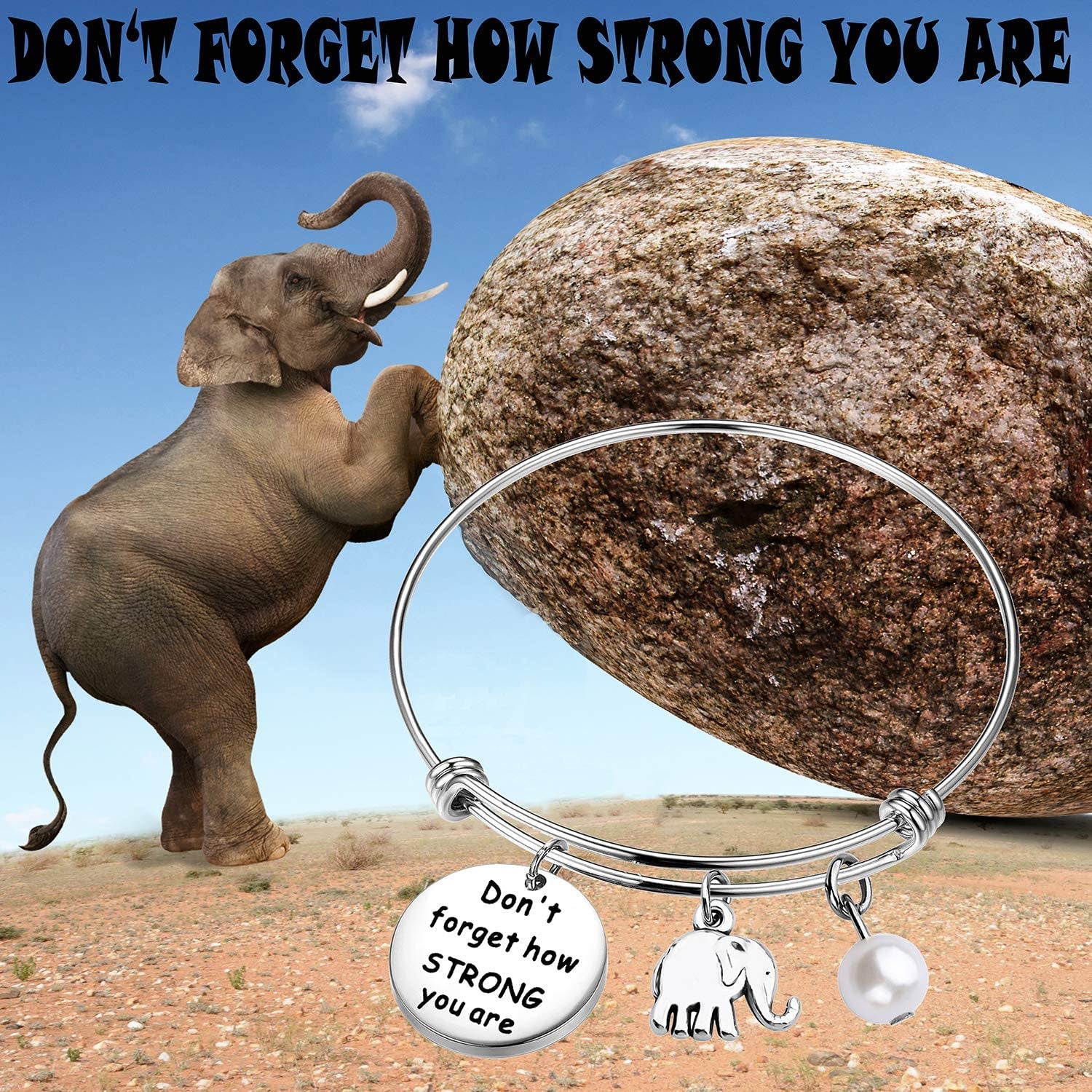 MYOSPARK Elephant Keychain Don'T Forget How Strong You Are Inspirational Gift for Graduate Elephant Lovers Apparel & Accessories > Jewelry > Necklaces MYOSPARK