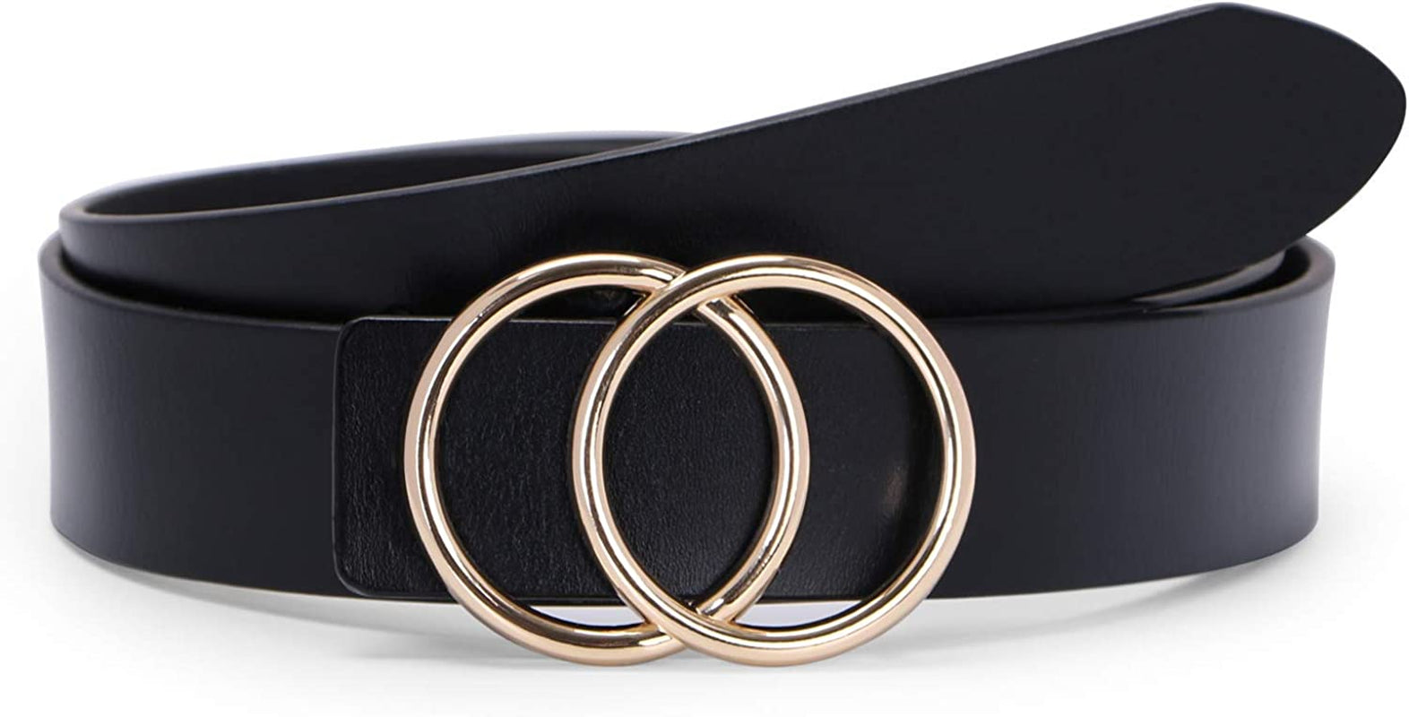 Women Leather Belt Fashion Double O-Ring Soft Faux Leather Waist Belts for Jeans Dress Apparel & Accessories > Clothing Accessories > Belts SUOSDEY H-black/Gold Removable Buckle XL: 41''-45'' Waist Size