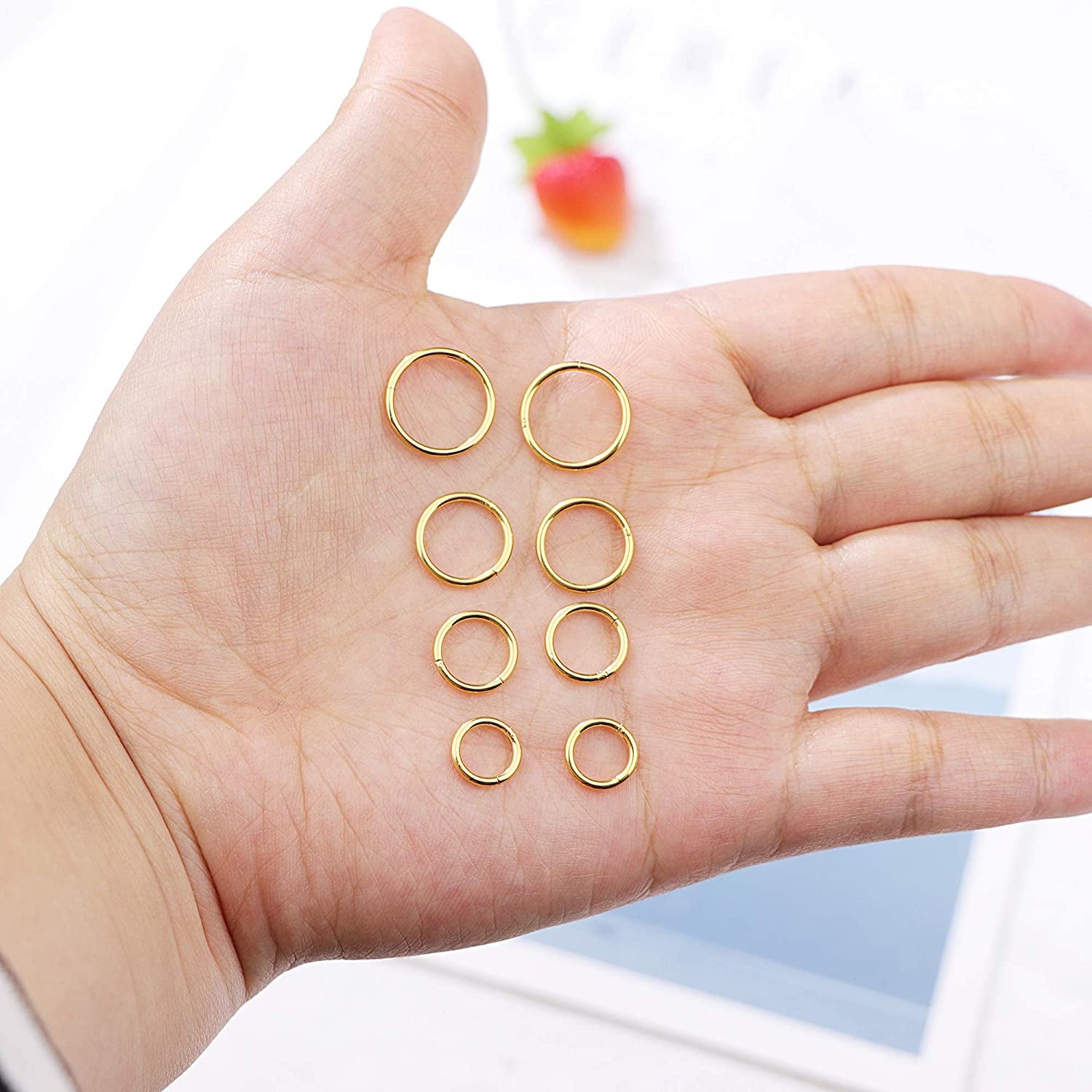 Jstyle 8Pcs 16G Surgical Steel Hinged Clicker Segment Nose Rings Hoop Helix Cartilage Daith Tragus Sleeper Earrings Body Piercing 6-12MM Improved Apparel & Accessories > Jewelry > Rings Jstyle