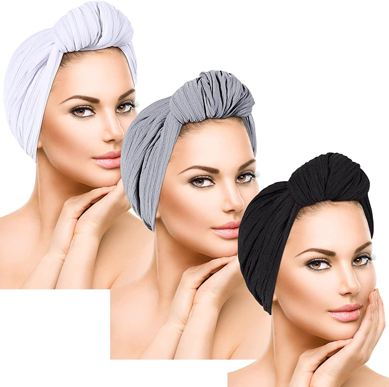 DANMY Women'S Beanie Turban Hats, Indian Hats Headscarves, Beanie Hats for Women,Turban for Women Apparel & Accessories > Clothing Accessories > Headwear DANMY 3pcs-white/Gray/Black