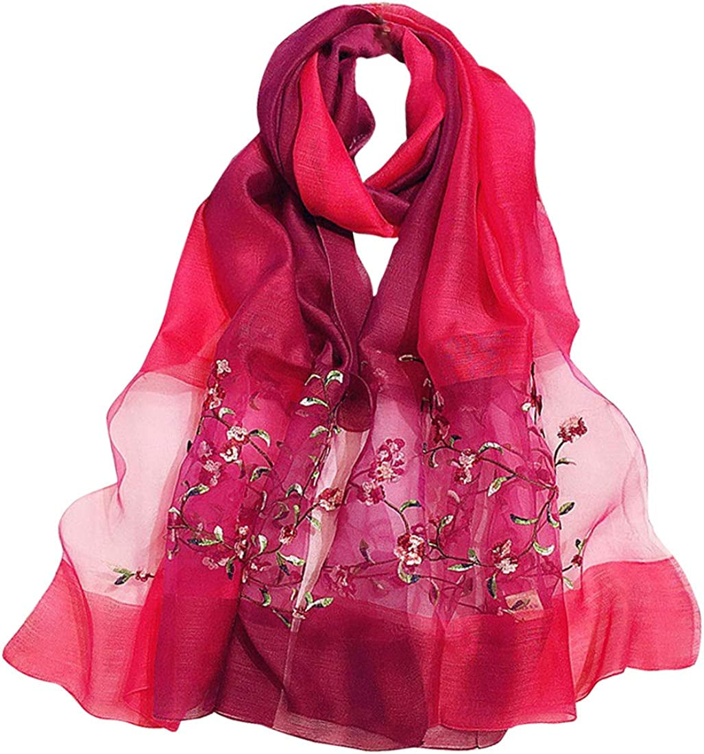 GOFINEE Women Silk&Wool Gradient Embroidered Scarf Headwrap Shawl Apparel & Accessories > Clothing Accessories > Scarves & Shawls GOFINEE Red