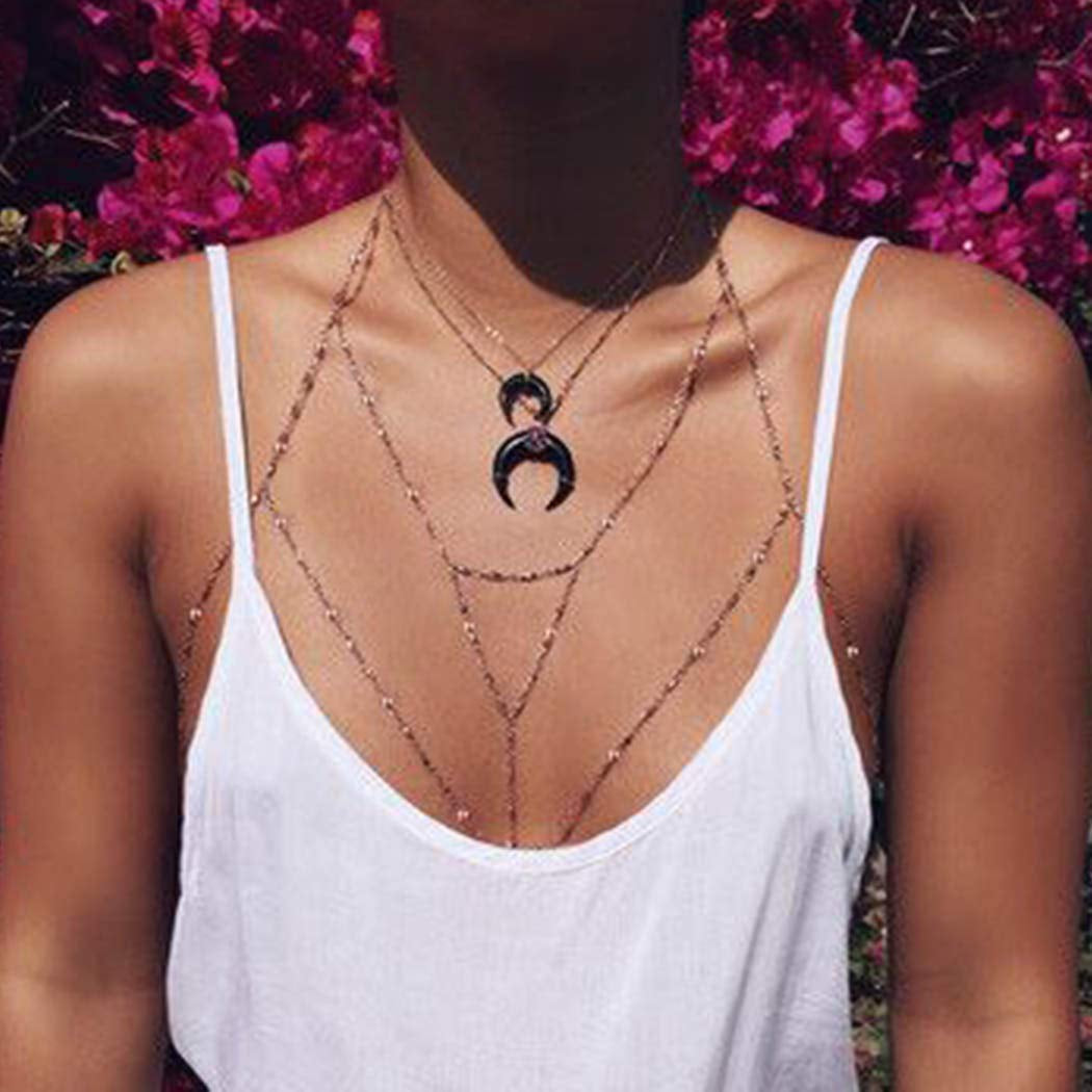 Kakaco Beaded Layered Chest Chain Beach Bikini Body Chains Silver Vest Harness Body Jewelry for Women and Girls Apparel & Accessories > Jewelry > Body Jewelry Kakaco