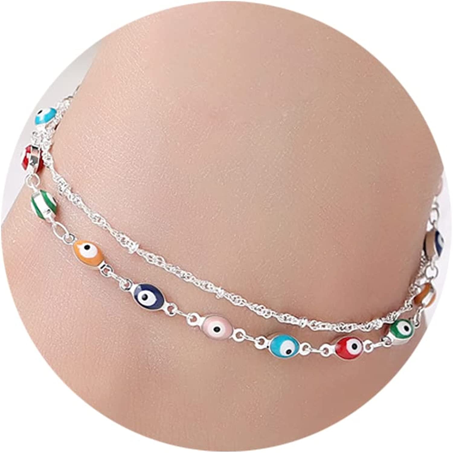 Evil Eye Ankle Bracelet,Evil Eye Anklet,Evil Eye Bracelet,Evil Eye Anklets for Women,Mother'S Day Gift Apparel & Accessories > Jewelry > Anklets DeScount Silver Plated Layered Oval Evil Eye Anklet