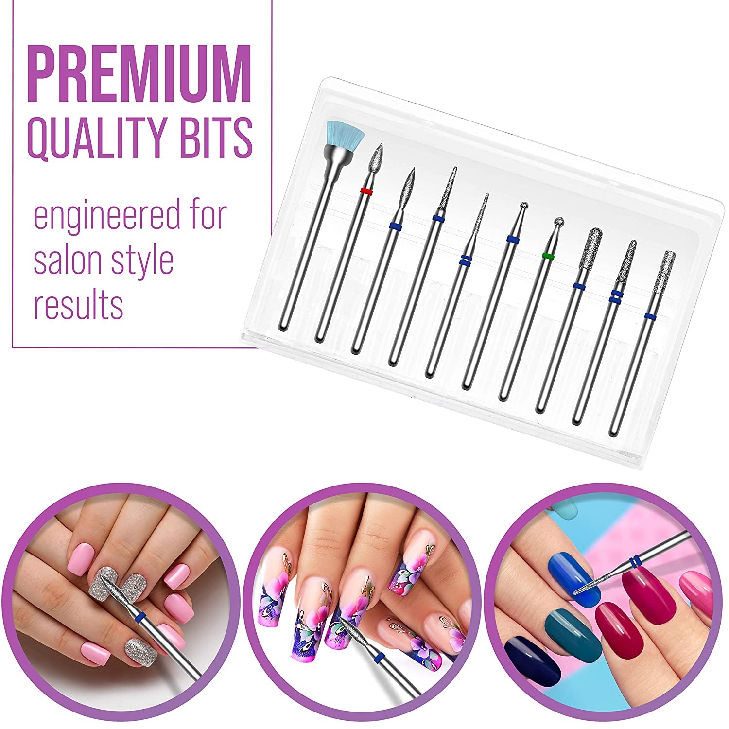 Elle Breeze 10 Pcs Diamond Nail Drill Bits Set for Acrylic Nail Professional Cuticle Drill Bit Manicure Tool for Home Salon Spa Health & Beauty > Personal Care > Cosmetics > Cosmetic Tools > Nail Tools Elle Breeze