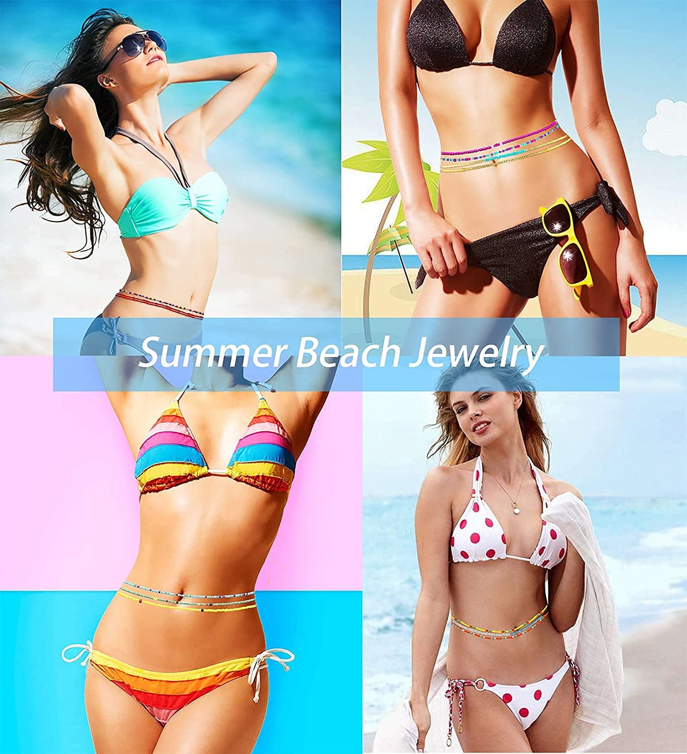 FUNEIA Waist Beads for Women Colorful African Belly Beads for the Waist Bikini Jewelry Chains Bead Waist Chains Set Apparel & Accessories > Jewelry > Body Jewelry FUNEIA