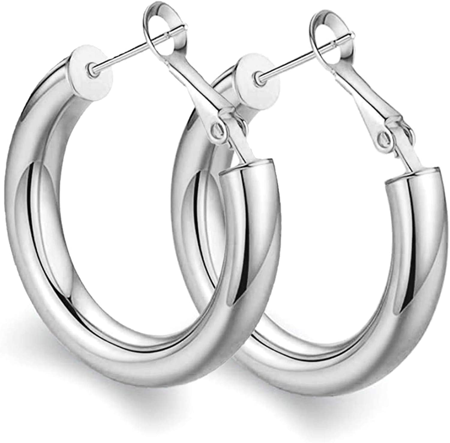 Thick Gold Hoop Earrings Lightweight Howllow Tube Hoops Chunky Gold for Women Hypoallergenic Big Earring 25Mm 30Mm 40Mm 50Mm Apparel & Accessories > Jewelry > Earrings BMMYE Silver-25mm