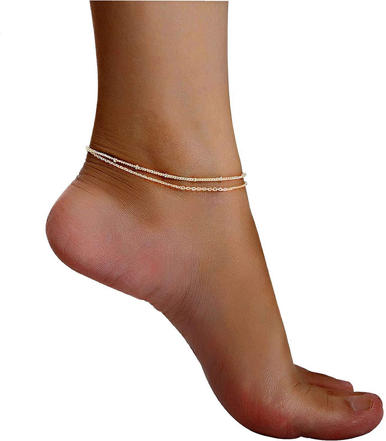 Women Dainty Anklet,14K Gold Plated Satellite Anklet Double Layered Cute Beads Chain Tassel Coin Disc Heart Summer Ankle Bracelet Boho Beach Foot Chain Apparel & Accessories > Jewelry > Anklets Befettly