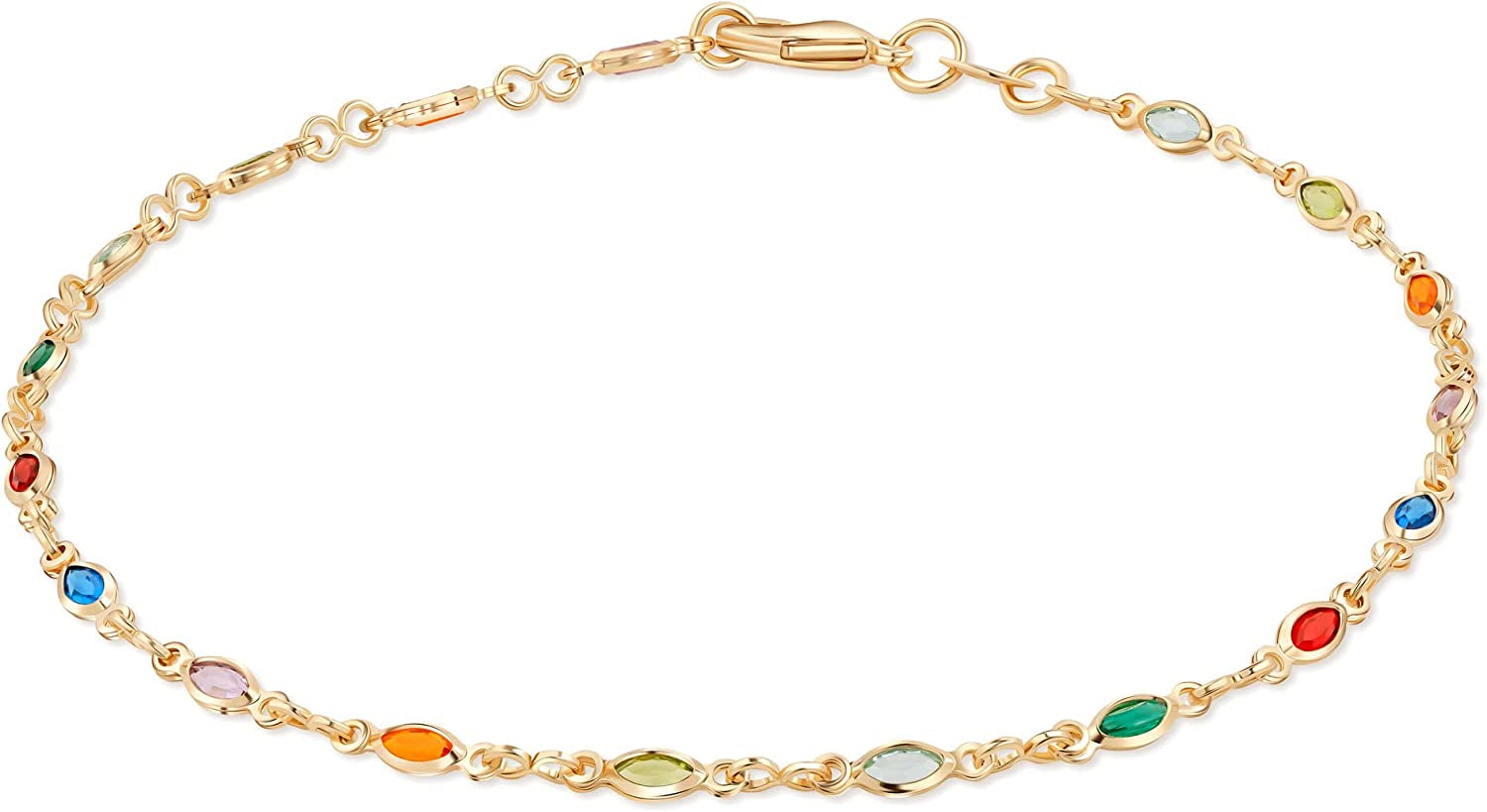 Barzel 18K Gold Plated Gold and Multi Color Crystal Baguette Anklet Apparel & Accessories > Jewelry > Anklets Barzel Multicolor