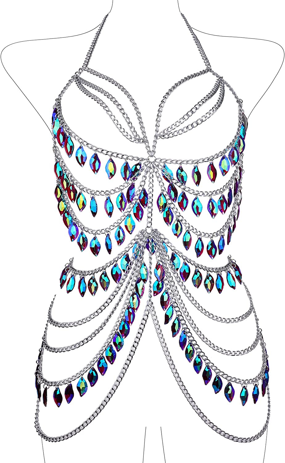 Ccbodily Body Chains Jewelry Accessories - Boho Crystal Tassel Bikini Set Beach Cosplay Bra Chain Body Jewelry for Women and Girls Apparel & Accessories > Jewelry > Body Jewelry CCbodily Style-5