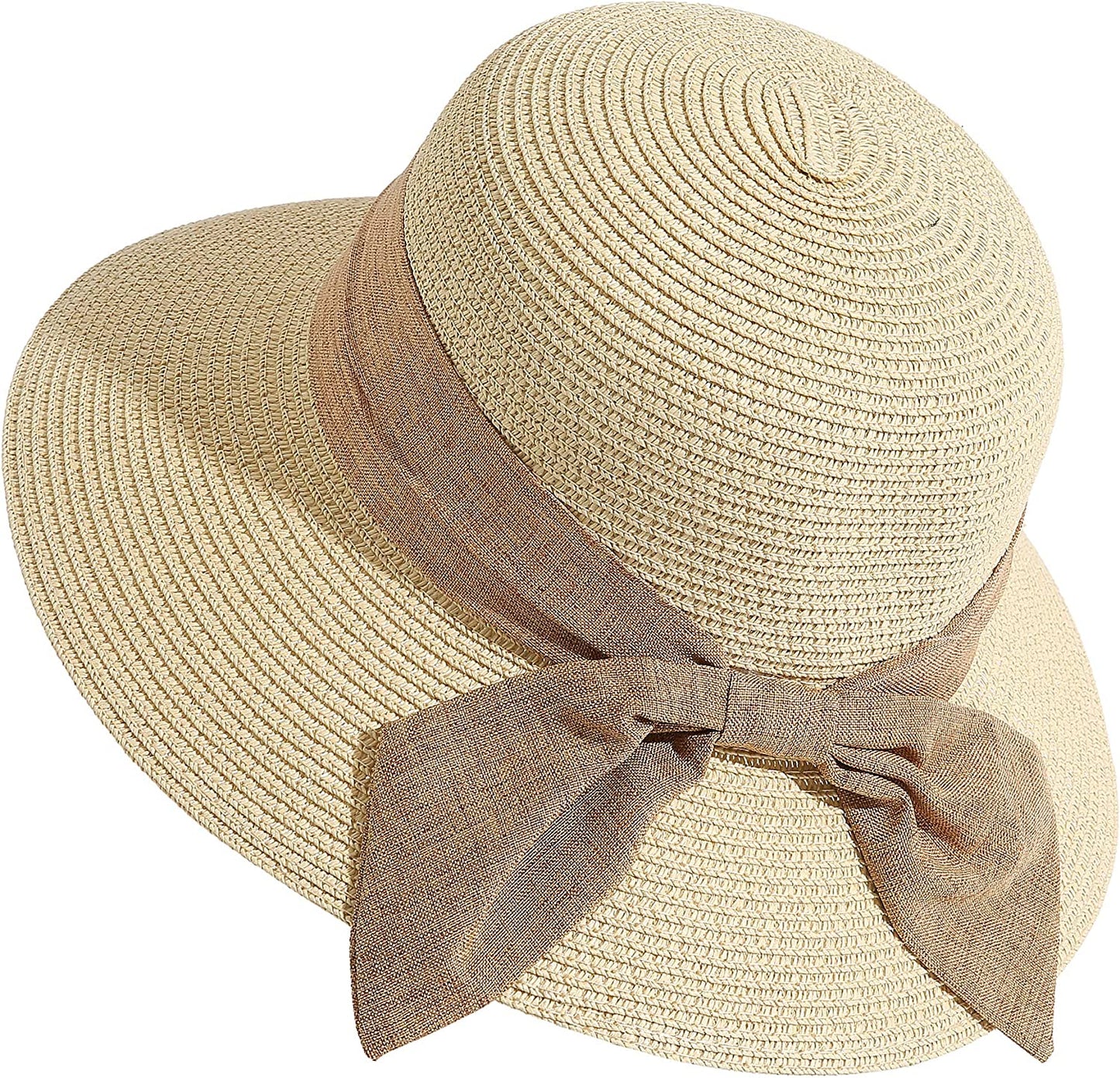 Lanzom Sun Hats for Women Wide Brim Straw Hat Summer Beach Hat Foldable Packable Cap for Travel Outdoor Apparel & Accessories > Clothing Accessories > Hats Lanzom Style F-beige One Size