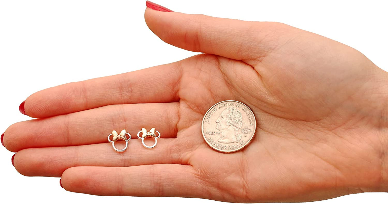 Disney Minnie Mouse Stud Earrings, Two Tone Minnie Silhouette, Sterling Silver Apparel & Accessories > Jewelry > Earrings Disney