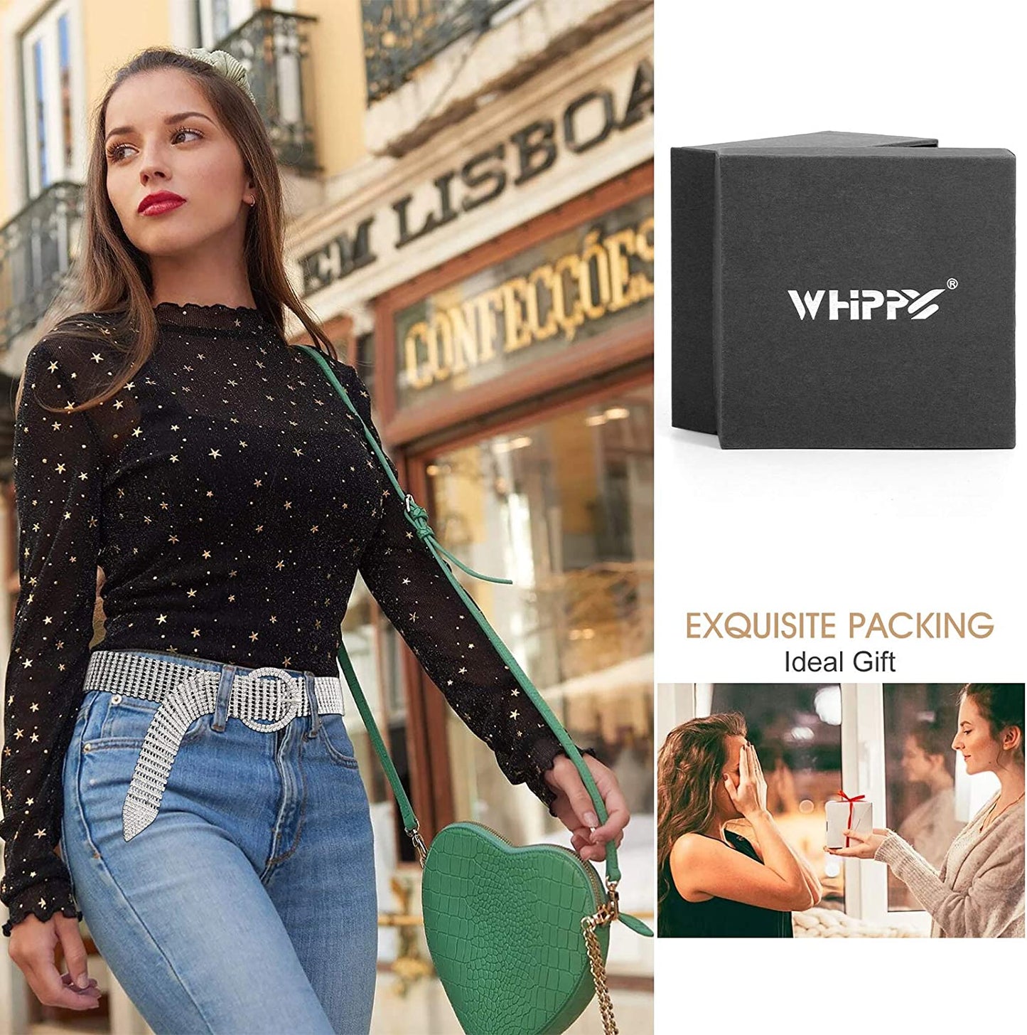 Women Rhinestone Belt Shiny Diamond Crystal Ladies Waist Belt for Jeans Dresses Silver Gold by WHIPPY Apparel & Accessories > Clothing Accessories > Belts WHIPPY