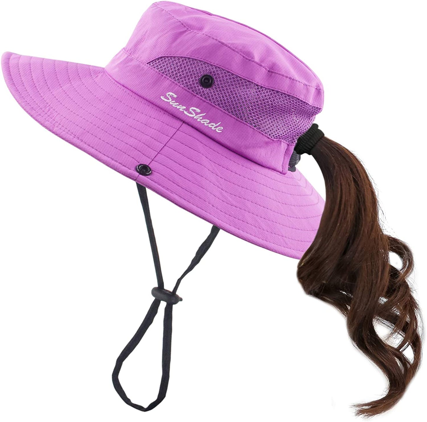 Muryobao Women'S Ponytail Sun Hat UV Protection Foldable Mesh Wide Brim Beach Fishing Hat Apparel & Accessories > Clothing Accessories > Hats Muryobao Pure Purple