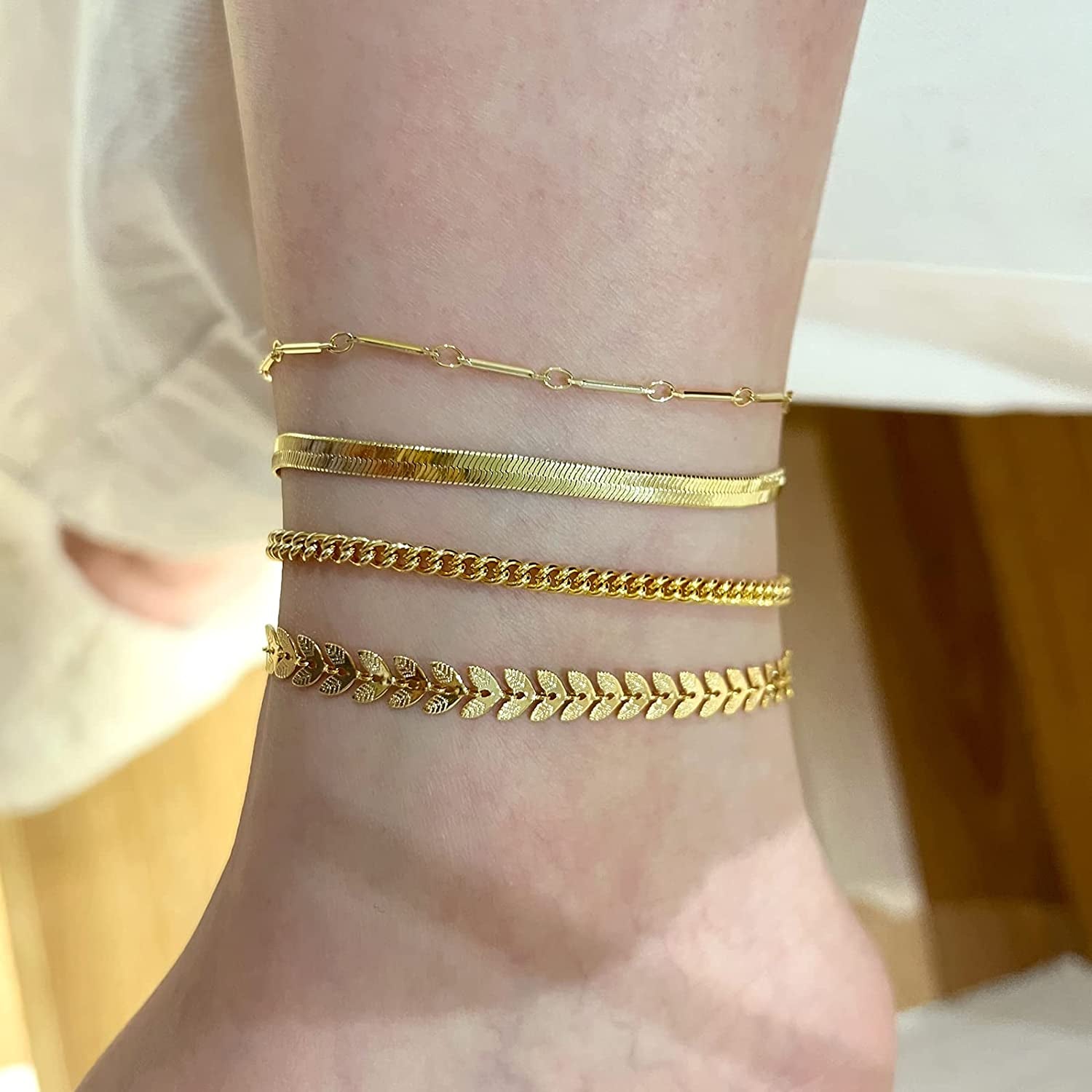 Luxval Ankle Bracelets for Women, Tennis Chain Butterfly Anklets for Women 14K Gold Bead Link Foot Jewelry CZ Stones Anklet Bracelets for BFF Gift Apparel & Accessories > Jewelry > Anklets Luxval