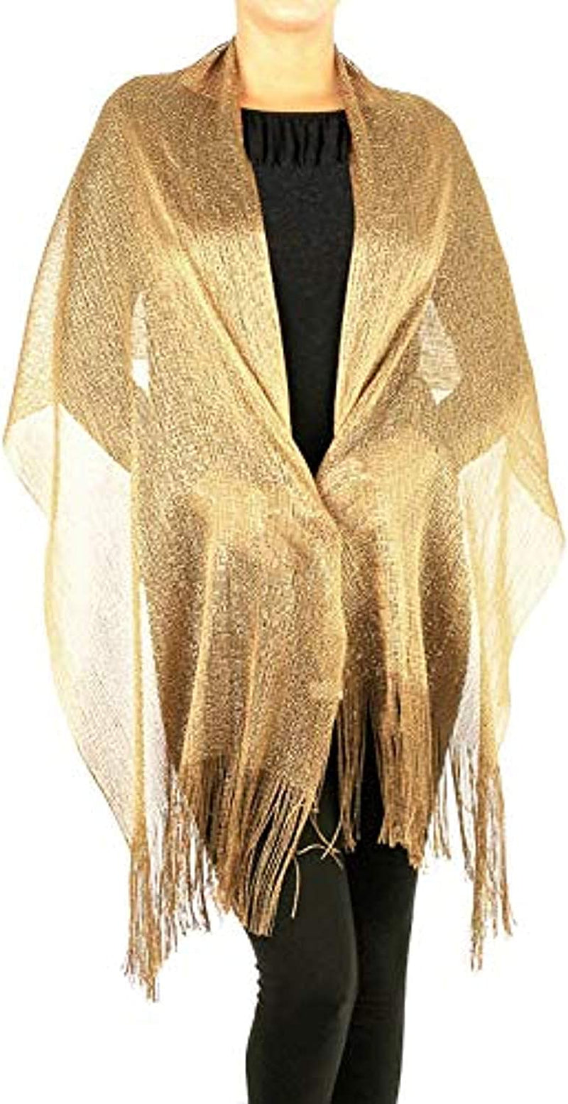 Paskmlna® Two Tone Modern Metallic Fishnet Party Shawl Fringe Lurex Scarf Apparel & Accessories > Clothing Accessories > Scarves & Shawls PASKMLNA Gold M8-25