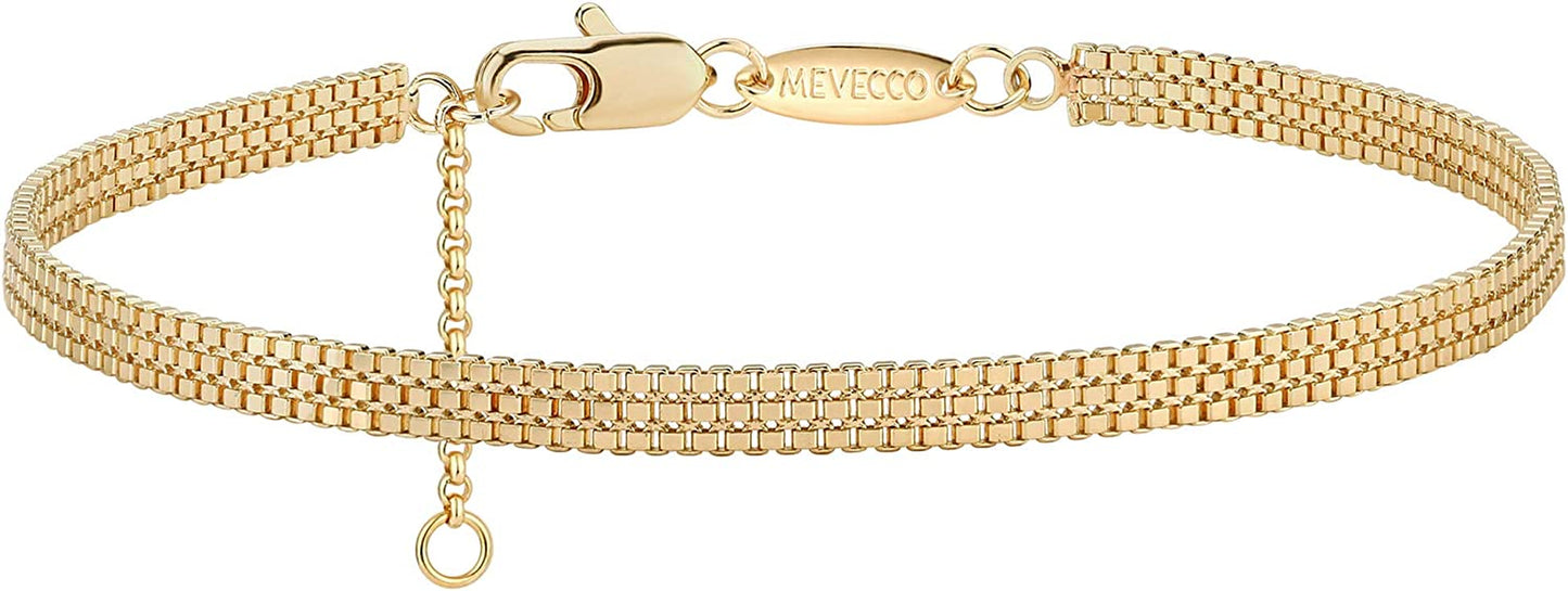 MEVECCO Gold Beaded Bracelets,18K Gold Plated Handmade Cute Satellite Diamond Cut Oval and round Beads Rope Chain Dainty Bracelet for Women Apparel & Accessories > Jewelry > Bracelets Mevecco Venice