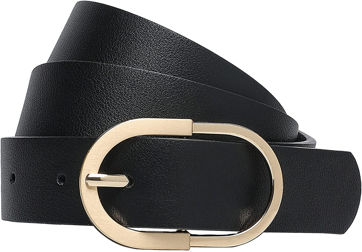 Tanpie Womens Leather Waist Belts for Jeans Pants with Gold Buckle Apparel & Accessories > Clothing Accessories > Belts Tanpie Black Small: fits waist from 26"-28"