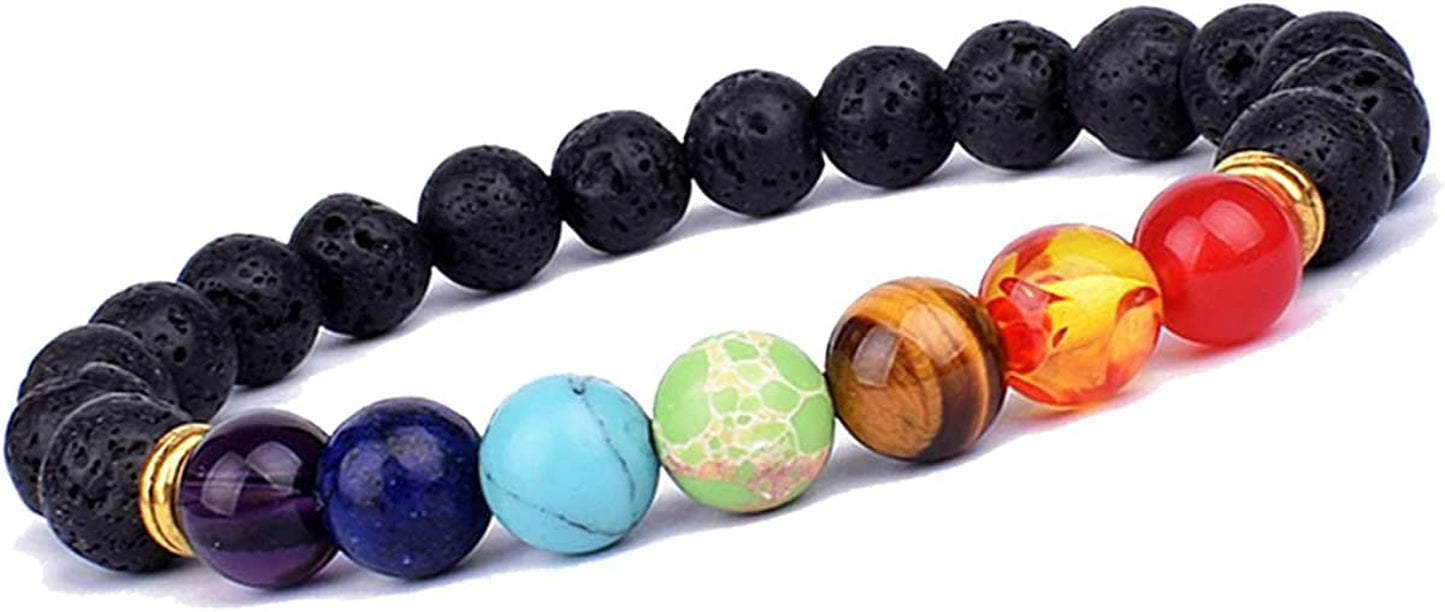 Svovin 1-14 Pcs Lava Rock 7 Chakra Energy Oil Diffuser Bracelet Set for Women Men Unisex Elastic 8Mm Stone Yoga Beaded Bracelets Jewelry with Lucky Healing Apparel & Accessories > Jewelry > Bracelets Svovin C:HS