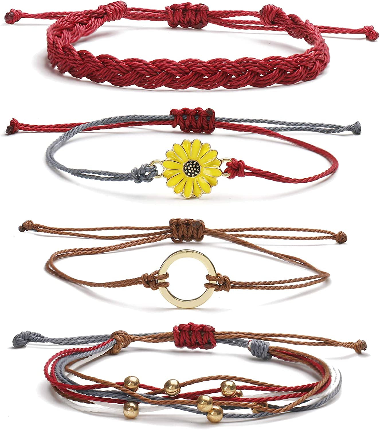 Waterproof String Bracelets for Girls Summer Wave Bracelet Friendship Handmade Wave Bracelet Apparel & Accessories > Jewelry > Bracelets Highven I-4pcs-String Bracelets