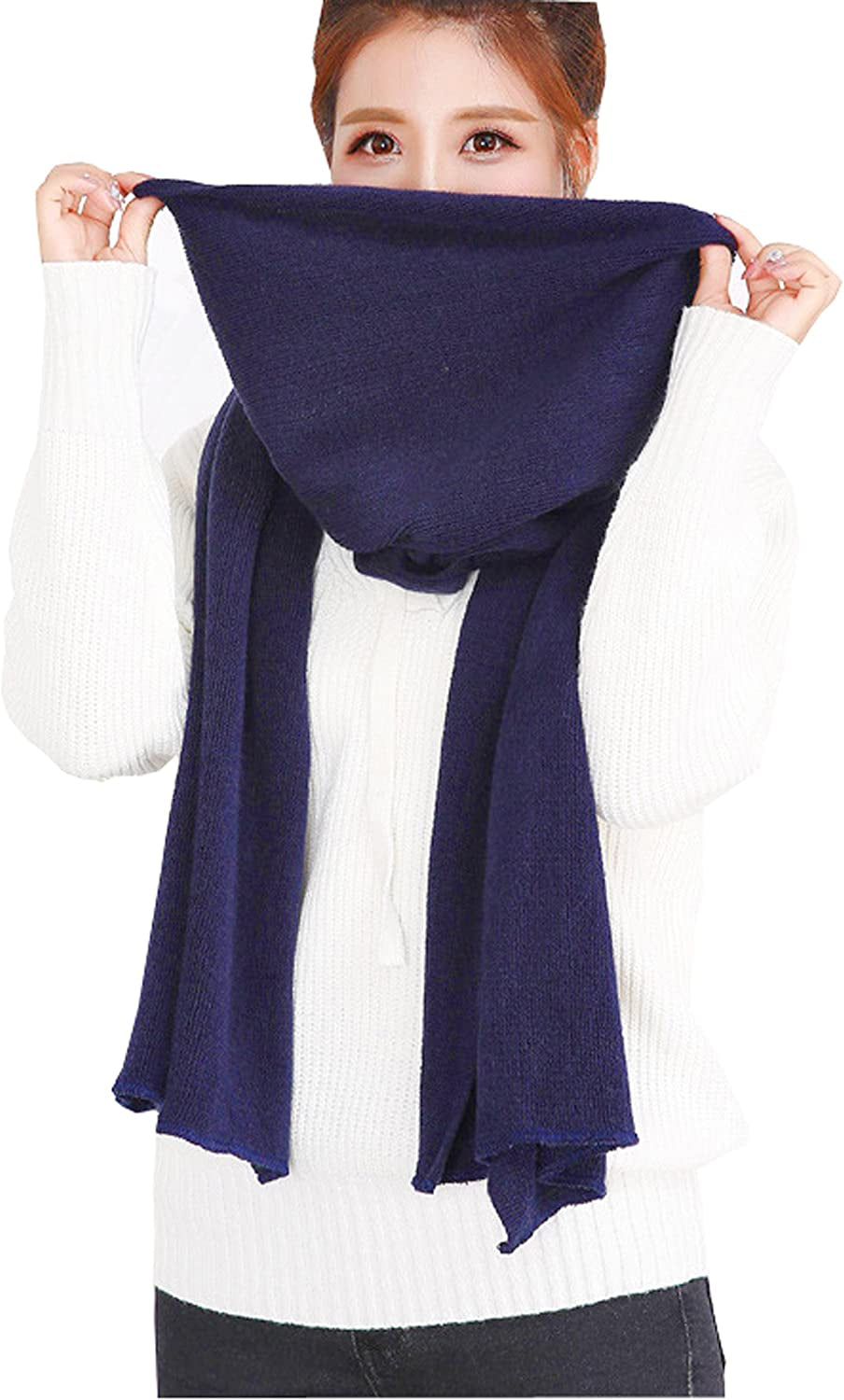 Wander Agio Women'S Warm Long Shawl Winter Warm Large Scarf Pure Color Apparel & Accessories > Clothing Accessories > Scarves & Shawls Wander Agio Dark Blue