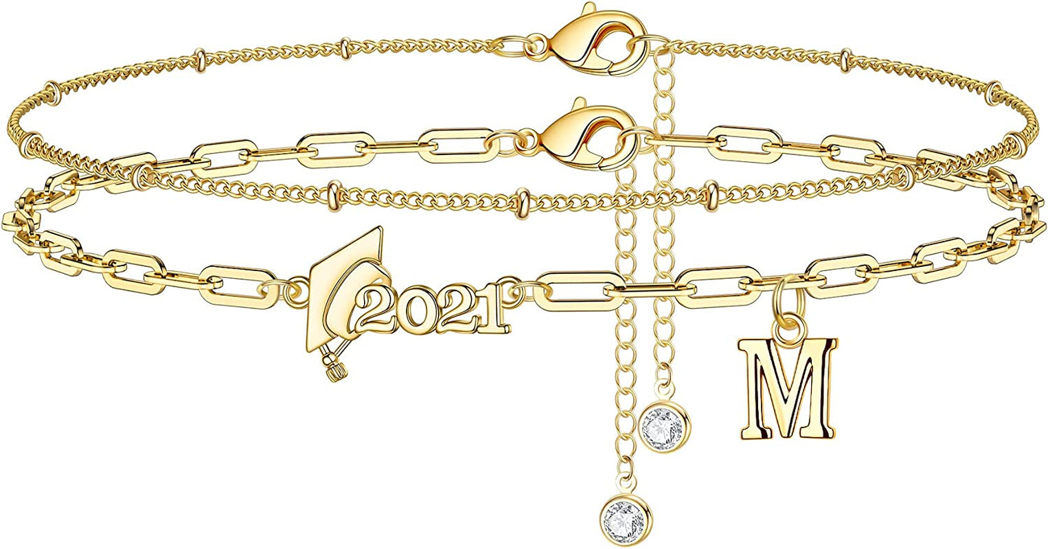 Graduation Gifts for Her 2022 Ankle Bracelets, 14K Gold Plated Inspirational Layering Initial Ankle Bracelets College Graduation Gifts for Her Him Layered Gold Anklets for Women Friendship Gifts Apparel & Accessories > Jewelry > Anklets Yoosteel M