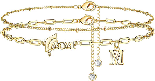 Graduation Gifts for Her 2022 Ankle Bracelets, 14K Gold Plated Inspirational Layering Initial Ankle Bracelets College Graduation Gifts for Her Him Layered Gold Anklets for Women Friendship Gifts Apparel & Accessories > Jewelry > Anklets Yoosteel M