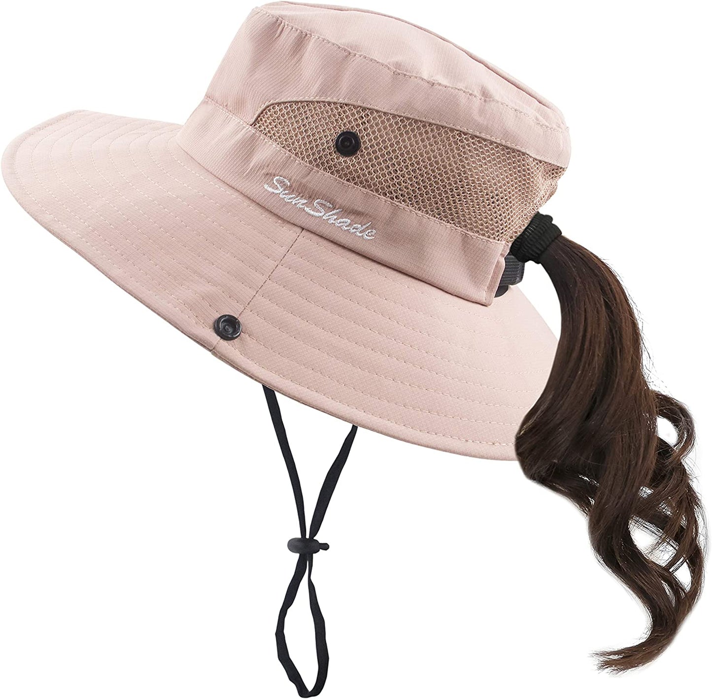 Muryobao Women'S Ponytail Sun Hat UV Protection Foldable Mesh Wide Brim Beach Fishing Hat Apparel & Accessories > Clothing Accessories > Hats Muryobao Pure Pink