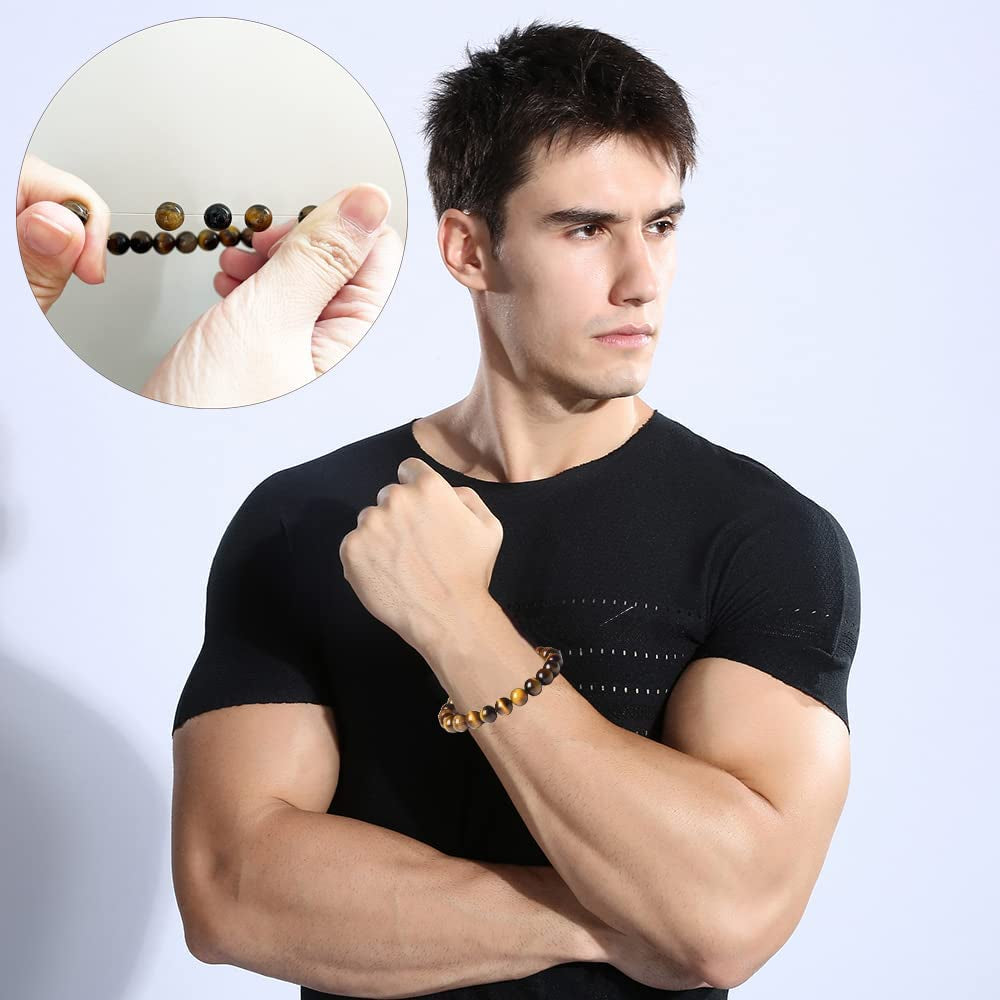 Svovin 12 Pcs 8Mm Gemstones Beaded Bracelets for Men Women Stone Bead Healing Stretch round Bead Crystal Semi-Precious Bracelets Unisex Apparel & Accessories > Jewelry > Bracelets Svovin