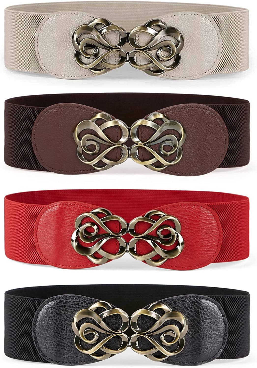 JASGOOD Women Stretchy Belt for Dresses Vintage Elastic Wide Waist Belt Apparel & Accessories > Clothing Accessories > Belts KYLIE MAX J-black+coffee+red+deep Beige Suit for waist size 37"-43"