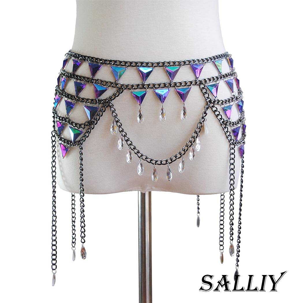 Salliy Boho Rhinestone Bikini Chain Set Silver Sexy Sequins Mesh Body Chains Summer Bra Body Jewelry for Women and Girls (F) Apparel & Accessories > Jewelry > Body Jewelry Salliy