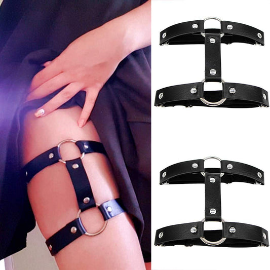 Gemily Punk Leg Chain Belt Leather Body Chain Black Thigh Chains Party Rave Body Jewelry for Women and Girls (2 Pcs) (1) Apparel & Accessories > Jewelry > Body Jewelry GEMILY 1