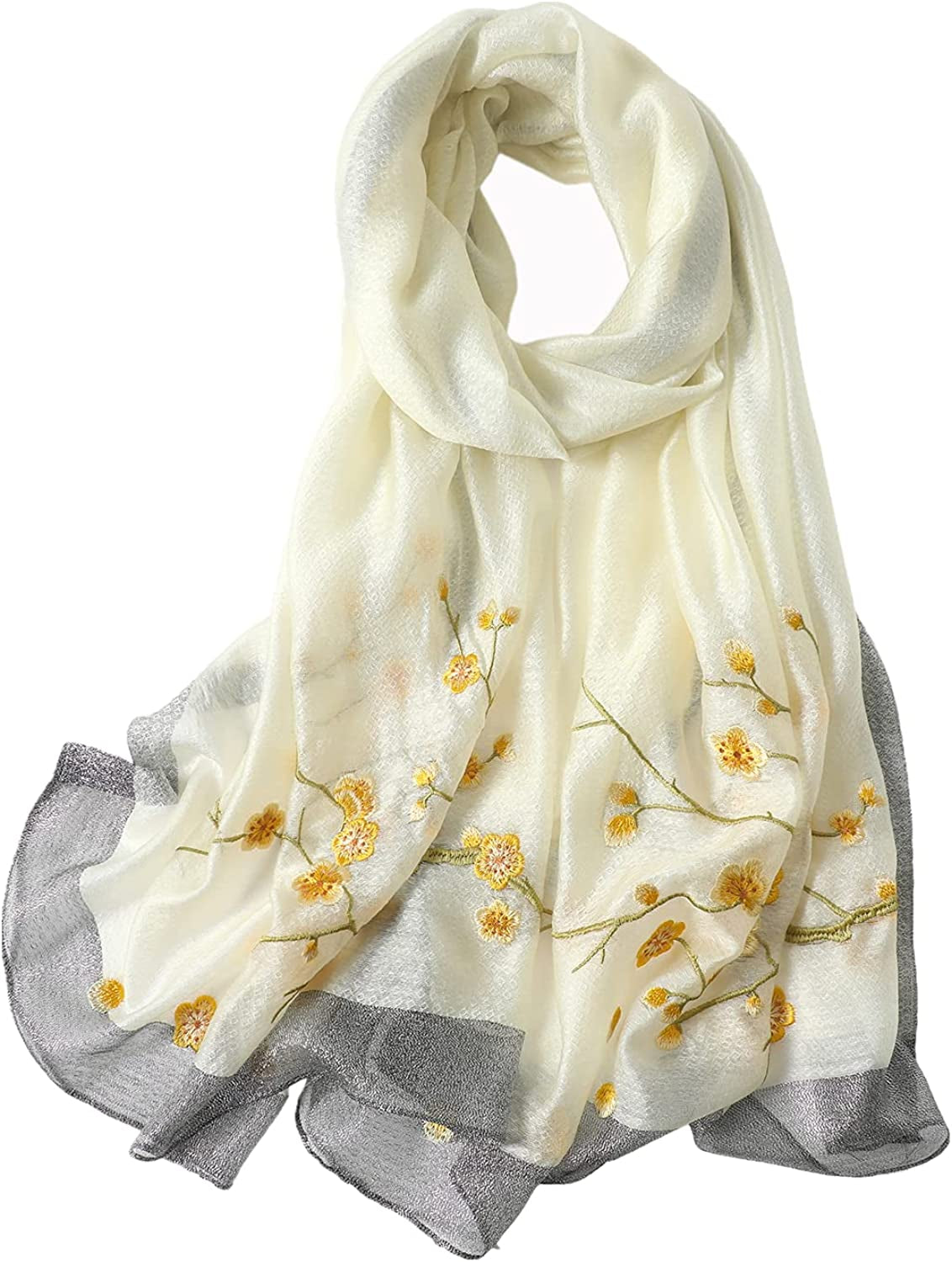 WINCESS YU Women Mulberry Silk Scarf Long & Large Embroidered Floral Pattern Shawl and Wraps Neckerchief for Hair & Neck Apparel & Accessories > Clothing Accessories > Scarves & Shawls WINCESS.YU